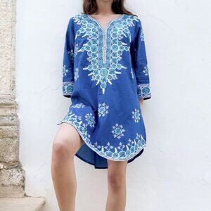 NWT DEBBIE KATZ Emilia Tunic Blue Loose Fit Boho Beach Cover Up Size Medium